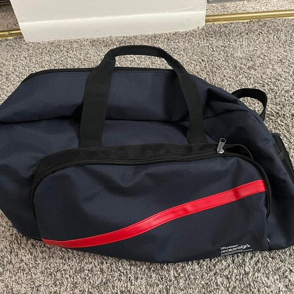 Navy with Red line Duffel Bag Unisex Boston Bag Gym Bag Traveling Bag - Picture 1 of 8